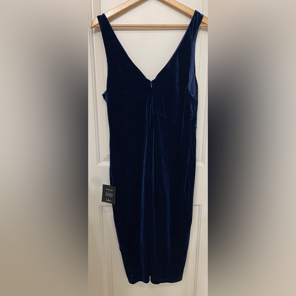 Lulu's Deep Navy Velvet V-Neck Midi Dress - Picture 3 of 5